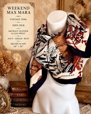 Weekend Max Mara Silk Scarf 90s Vintage Abstract Designer Square Scarf 35”